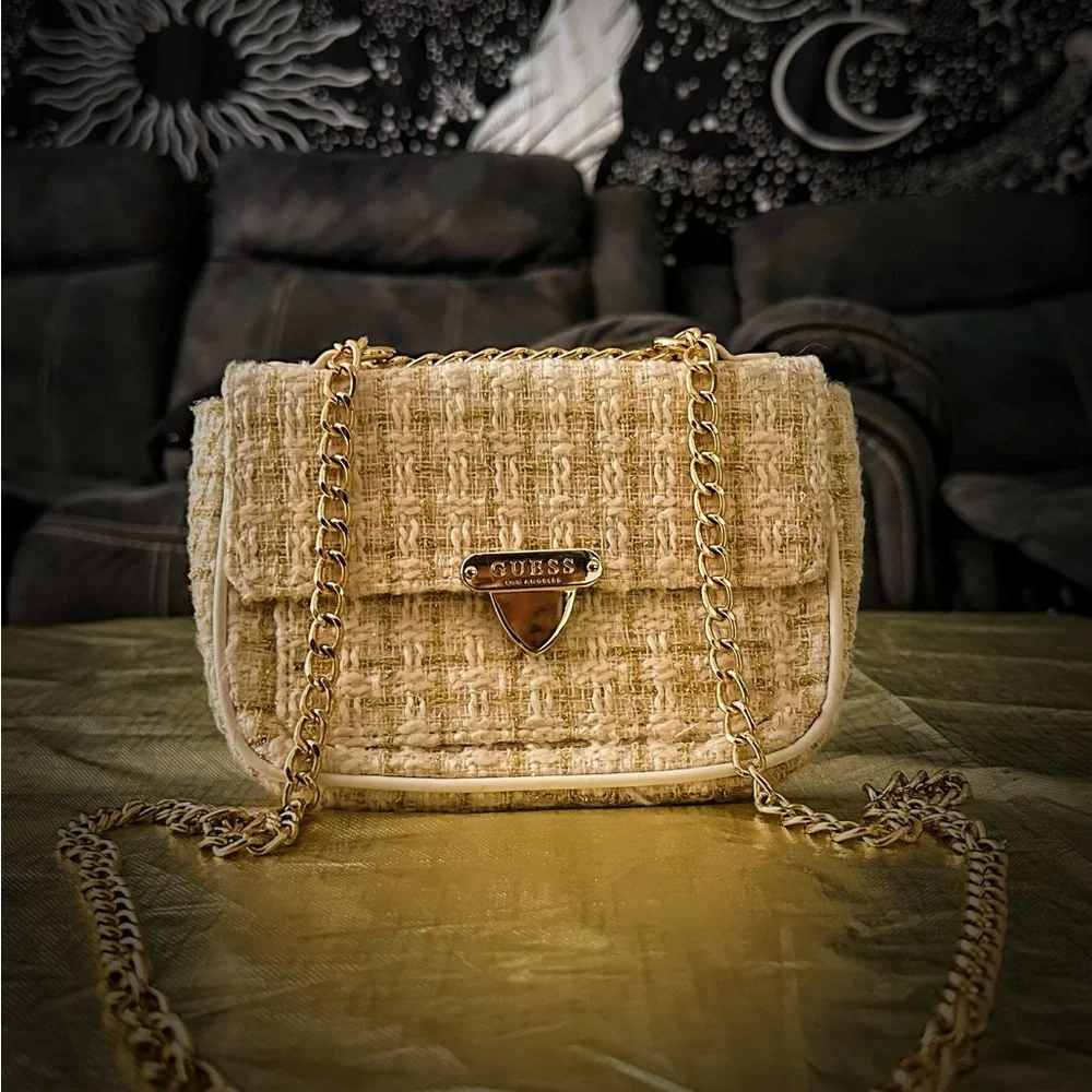 Guess Beige Tweed Crossbody Bag - Picture 3 of 10